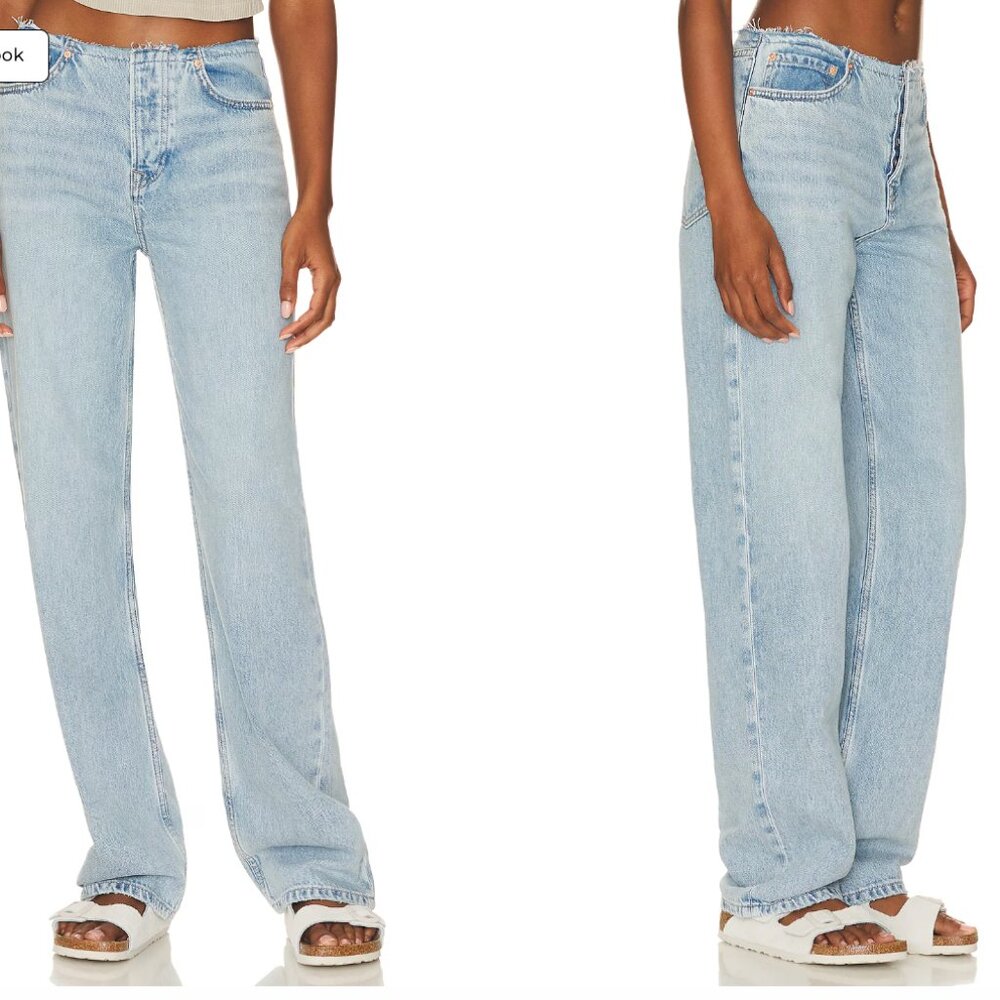 GRLFRND Jordan Low Rise Frayed Waist Boyfriend Jeans